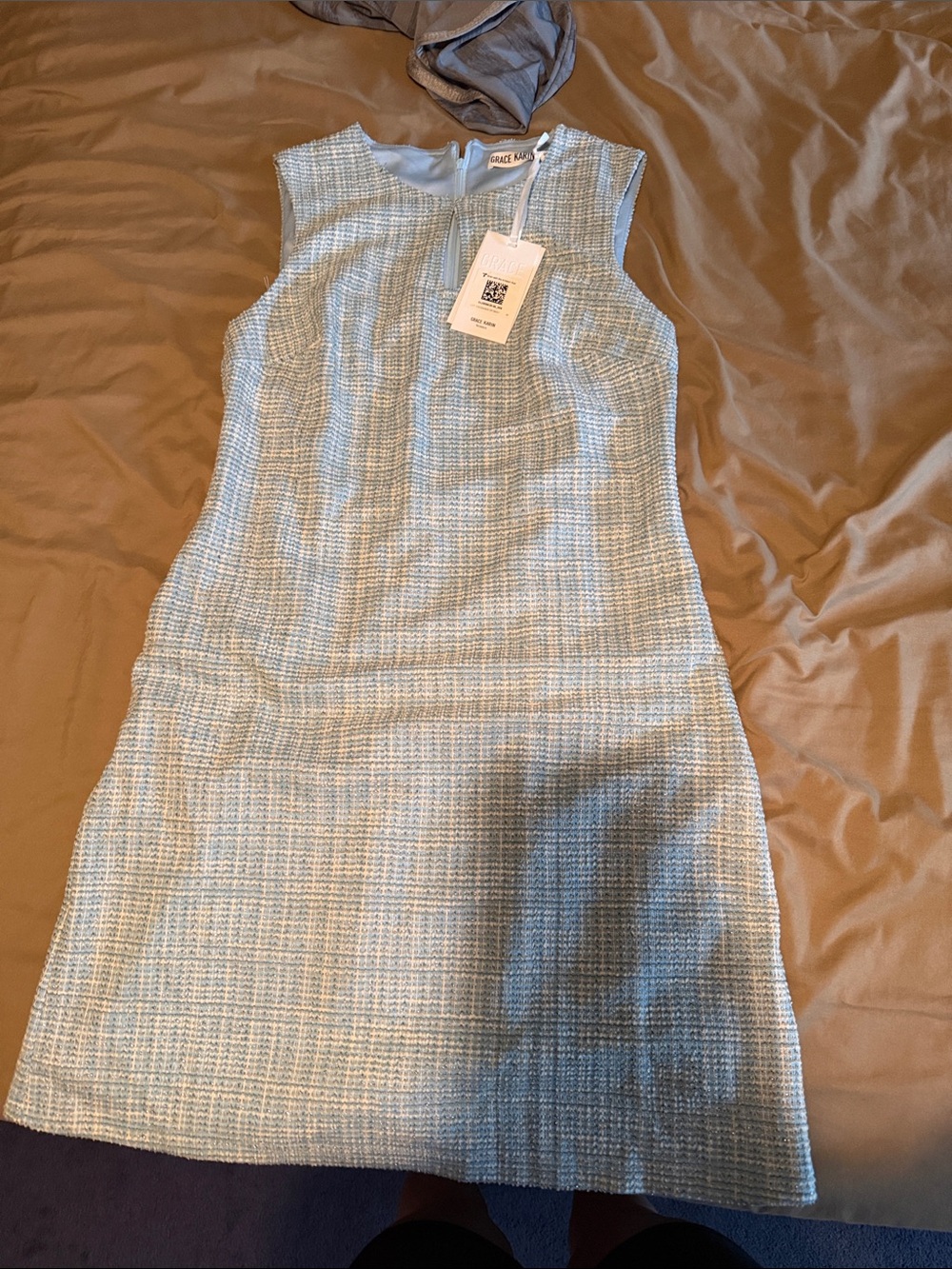 Grace Karin Sky Blue & White Tweed Mini Sheath Dress